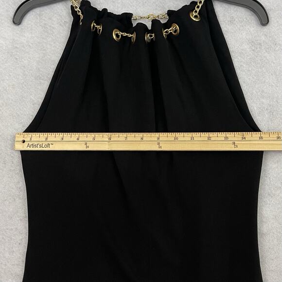 bebe Halter Top Womens Size XS Black Gold Chain Neckline USA Y2K Party Classy - Picture 5 of 9